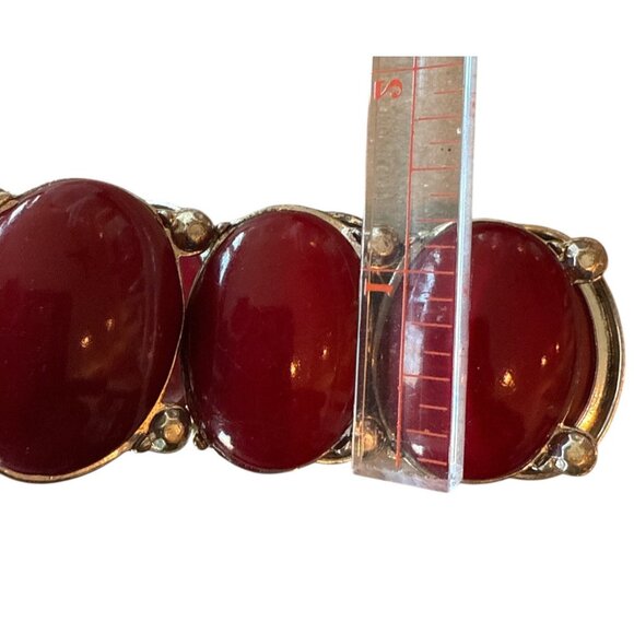Vintage Silver-Plated Stretch Bracelet With Bold Red Oval Cabochons Unique State - Picture 3 of 3